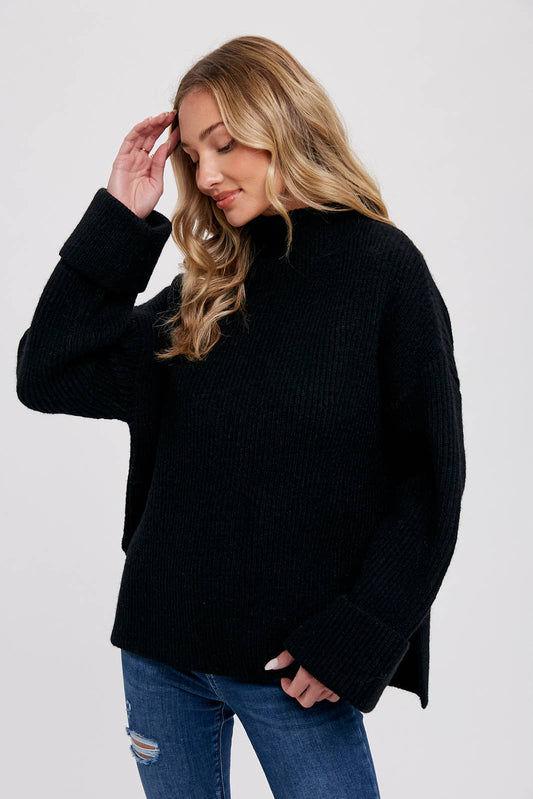 FUNNEL NECK OVERSIZED PULLOVER - BLACK SWEATER