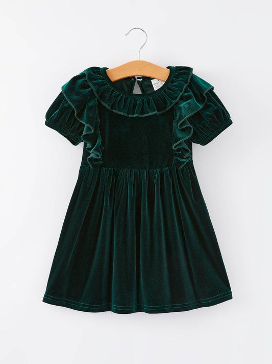 Christmas Dark Green Velvet Girls Dress