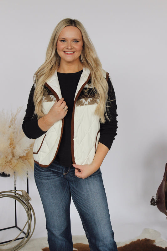 Hooded Quilted Vest- Ivory