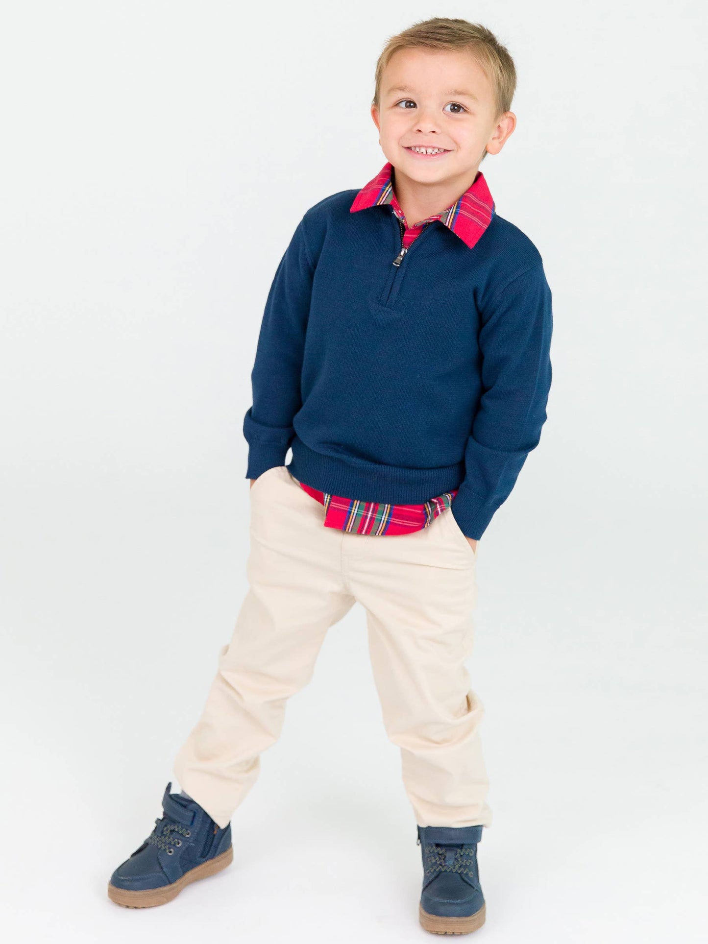 Boys Dark Navy Quarter-Zip Sweater