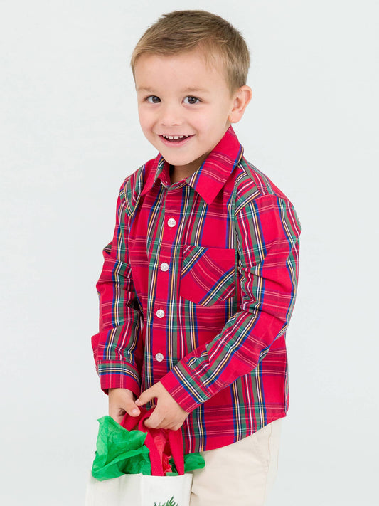 Boys Plaid Long Sleeve Button Down Shirt